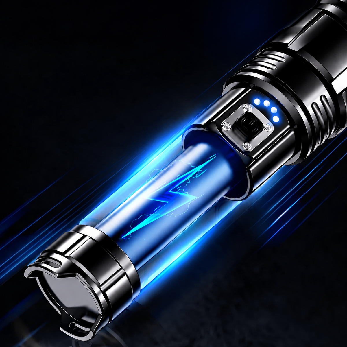 Aurexona Rechargeable Zoom Flashlight with SOS & Battery Indicator