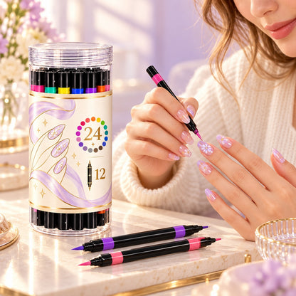 Dual-Tip Nail Art Pens — 12 Pens, 24 Colors per Set · 1