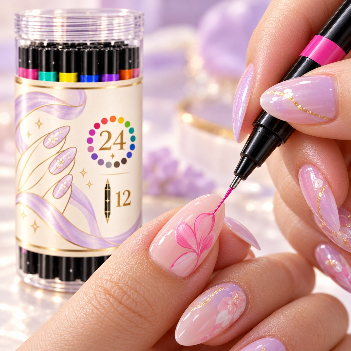 Dual-Tip Nail Art Pens — 12 Pens, 24 Colors per Set · 2