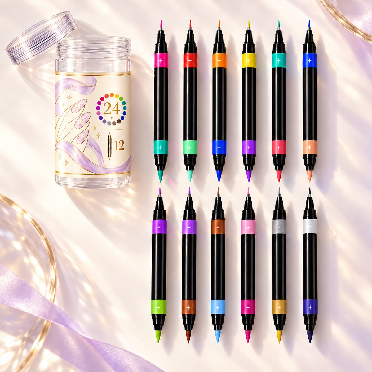 Dual-Tip Nail Art Pens — 12 Pens, 24 Colors per Set · 3