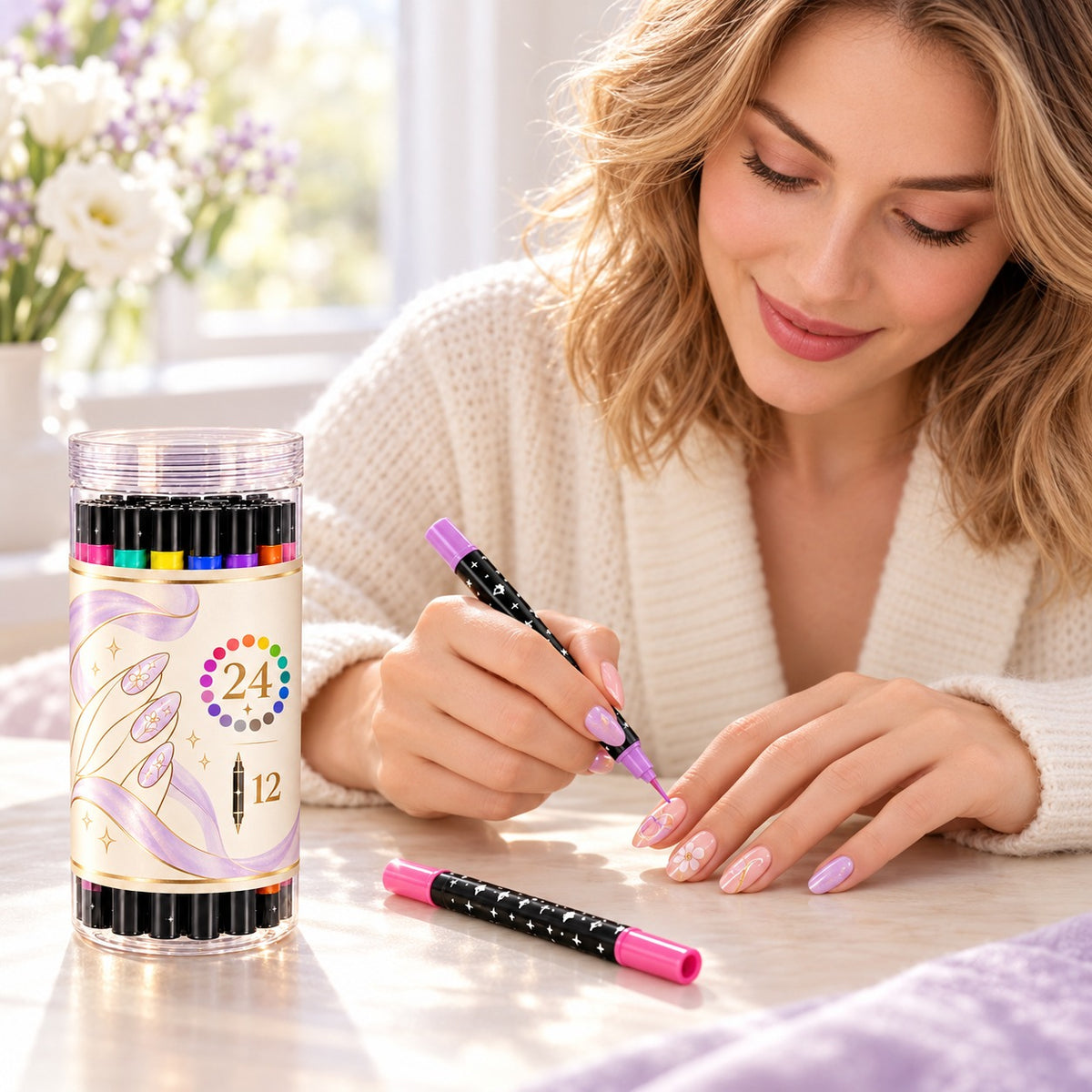 Dual-Tip Nail Art Pens — 12 Pens, 24 Colors per Set · 4