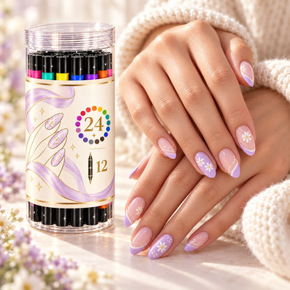 Dual-Tip Nail Art Pens — 12 Pens, 24 Colors per Set · 7