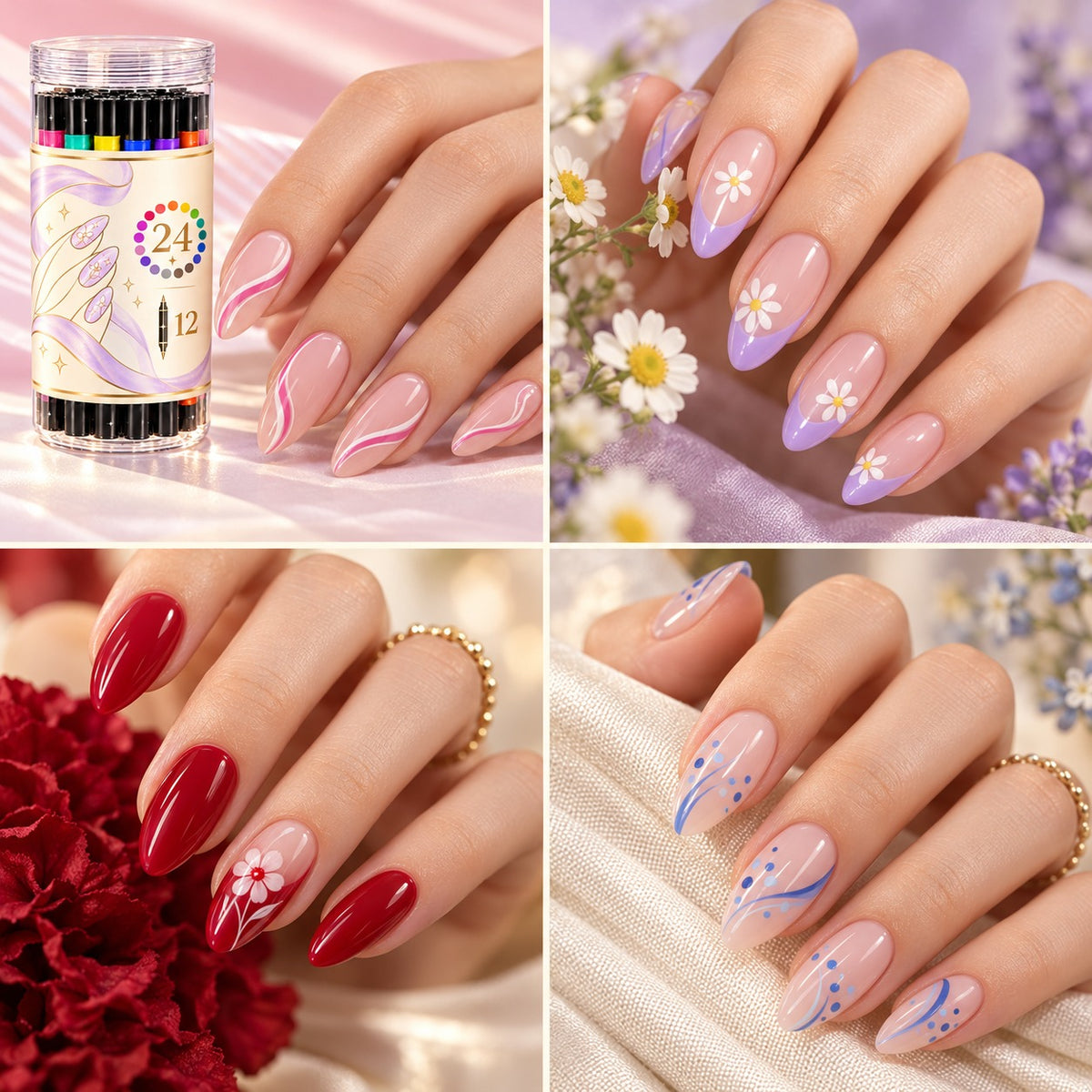 Dual-Tip Nail Art Pens — 12 Pens, 24 Colors per Set · 8