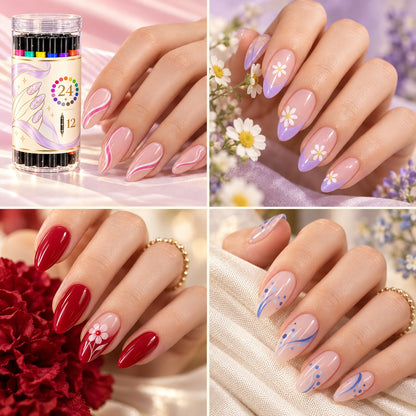 Dual-Tip Nail Art Pens — 12 Pens, 24 Colors per Set · 8