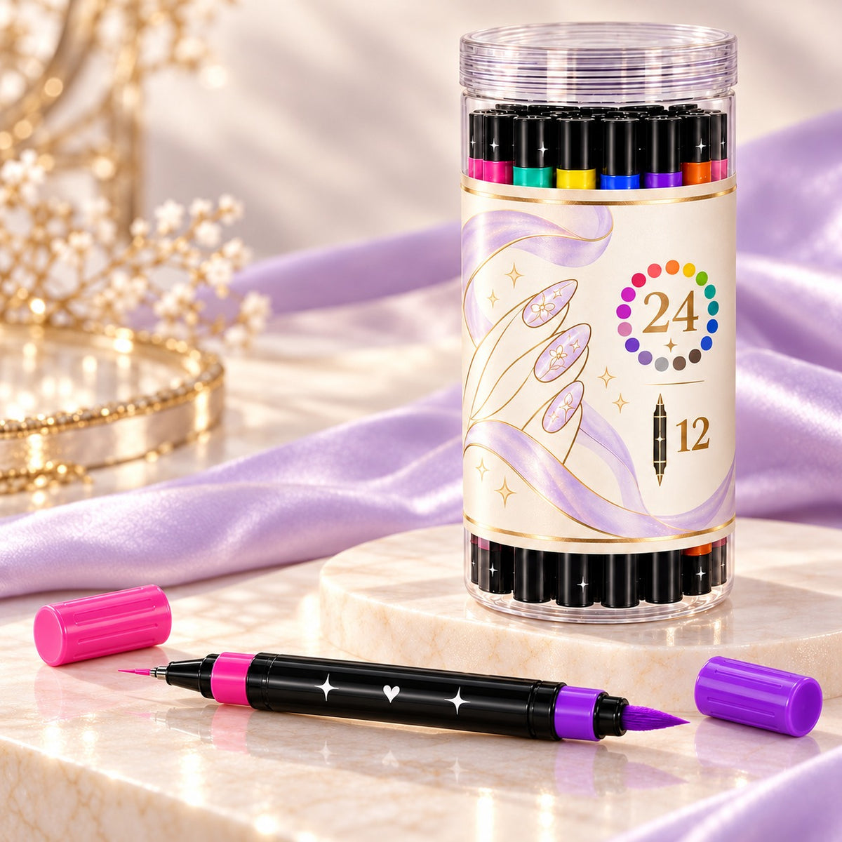 Dual-Tip Nail Art Pens — 12 Pens, 24 Colors per Set · 9