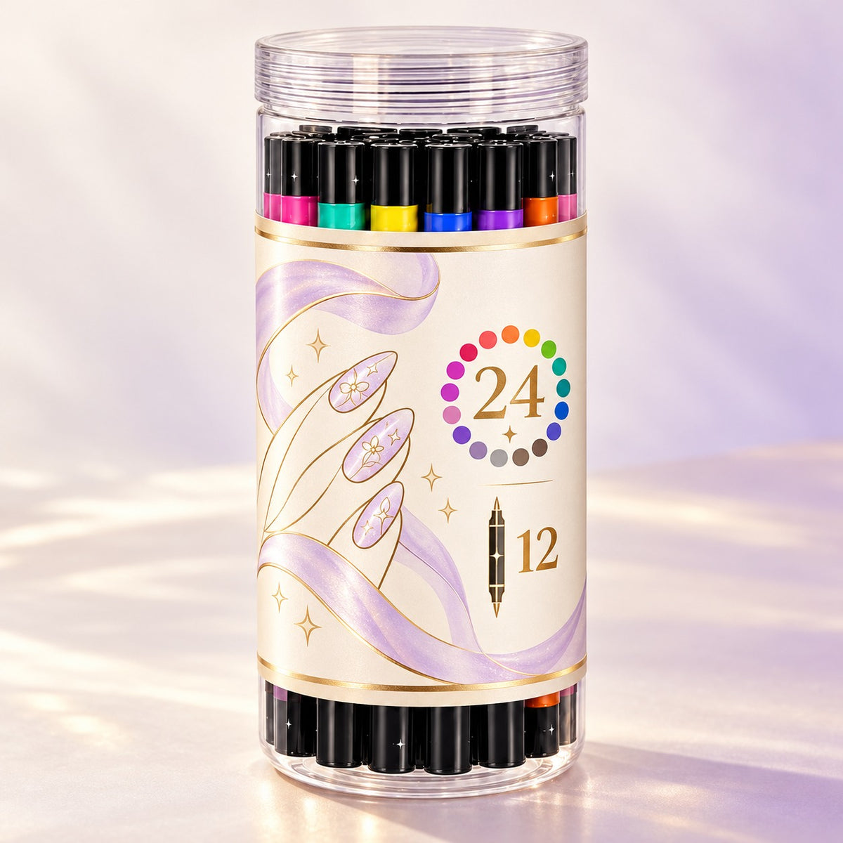 Dual-Tip Nail Art Pens — 12 Pens, 24 Colors per Set · 12