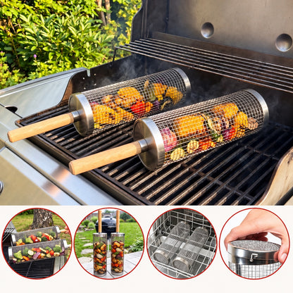 Rolling Grill Basket with Removable Wooden Handle · 3