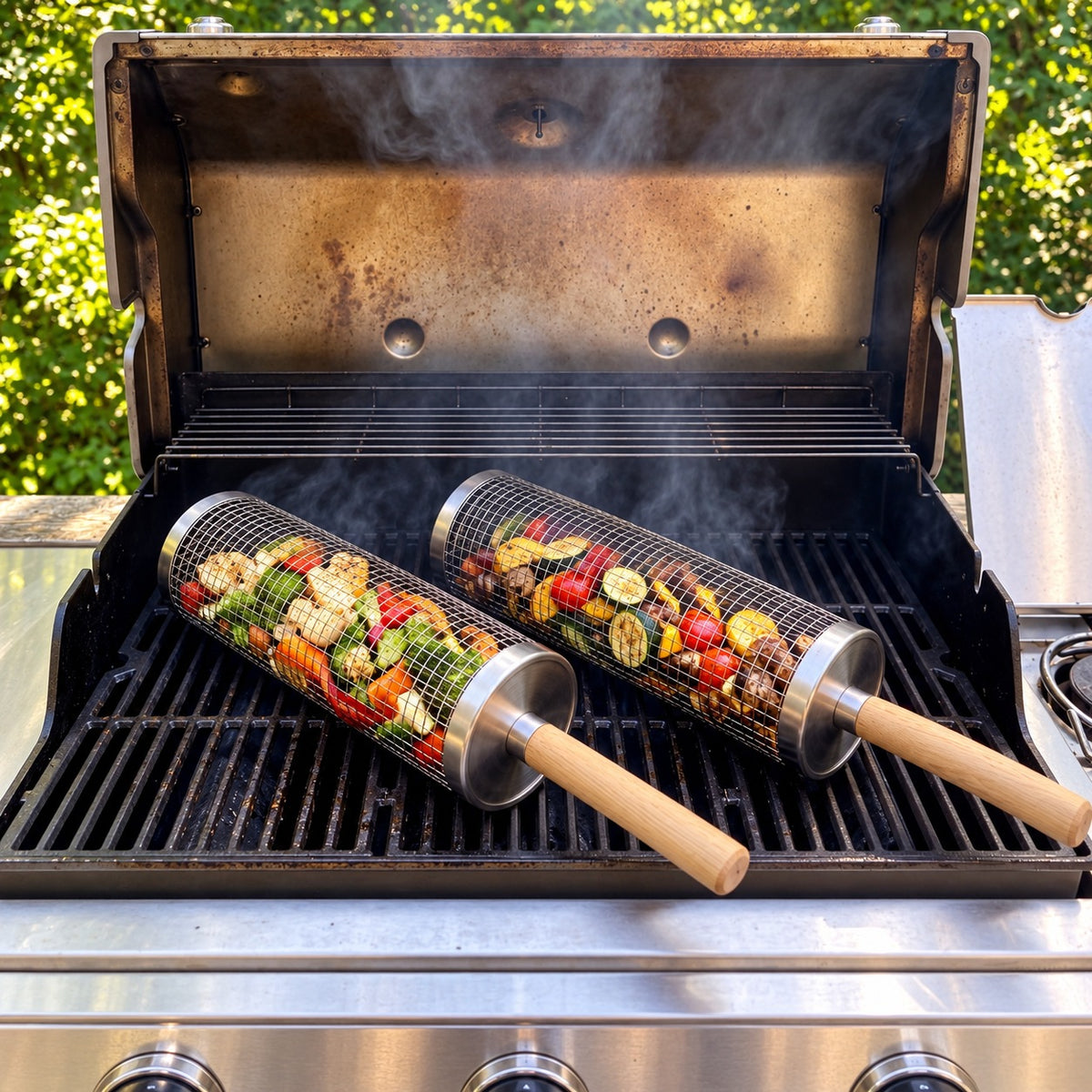 Rolling Grill Basket with Removable Wooden Handle · 6